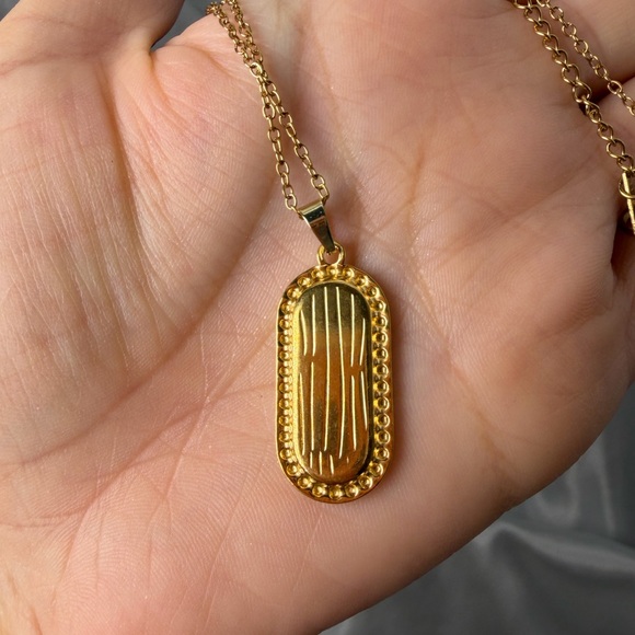 Stainless steel adjustable Gold and Blue Pendant Necklace - Picture 5 of 7